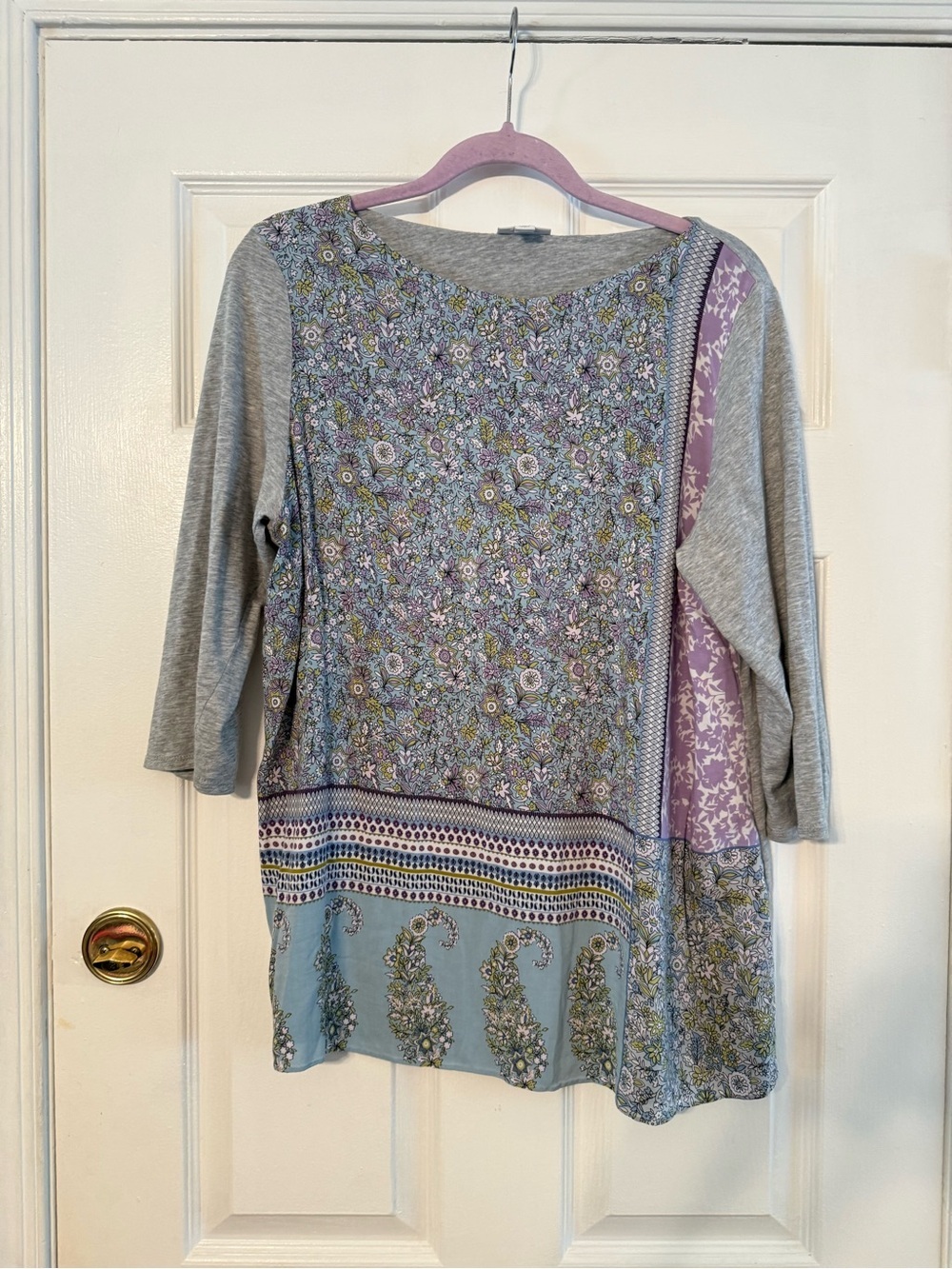 J. Jill Gray & Lavender Floral Patchwork Scoop Neck Tunic
